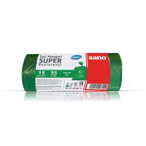 Saci menajeri LDPE, verzi, 35L, 50x70 cm, 22 microni, 15 saci/rola