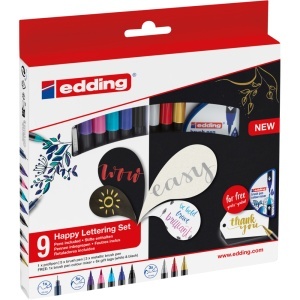Set felicitari Edding Colour Happy, 9+2 piese, culori vii si metalice, include taguri cadou si mixer pensule
