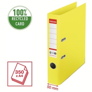 Biblioraft Esselte No.1 Power Recycled, carton, 100% reciclat, reciclabil, certificare FSC, A4, 50 mm, galben