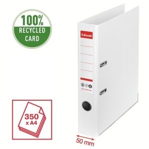 Biblioraft Esselte No.1 Power Recycled, carton, 100% reciclat, reciclabil, certificare FSC, A4, 50 mm, alb