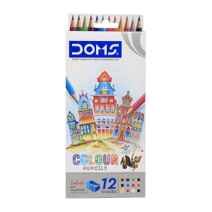 Creioane colorate hexagonale DOMS, 12 culori, cu ascutitoare
