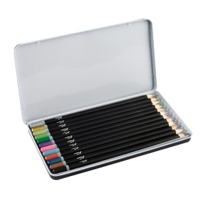Creioane colorate, Nassau Fine Art, 12 culori metalice, in cutie metalica - Img 4
