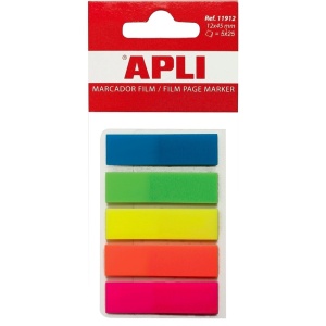Index Apli ,autoadeziv, plastic, 12 x 45 mm, 5 culori x 25 file