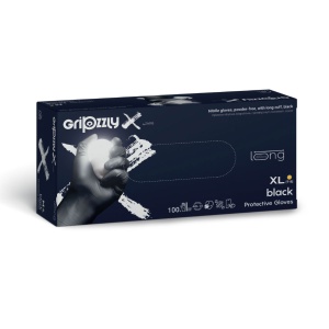 Manusi nitril nepudrate Gripzzly, negre, Long, 100 bucati/cutie, marimea XL