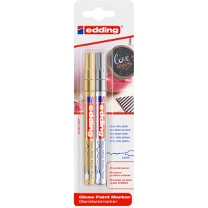 Marker cu vopsea Edding 780, corp metalic, varf extra-fin 0.8 mm, auriu si argintiu, set 2 bucati