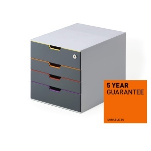 Organizator 4 sertare Durable Varicolor cu sistem inchidere, gri/multicolor
