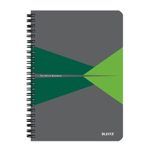 Caiet cu spira A5 Leitz Office, PP reciclabil FSC, 90f, matematica, verde