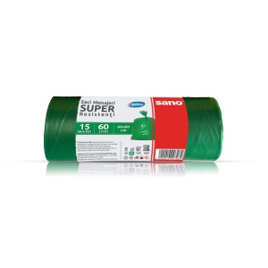 Saci menajeri LDPE, verzi, 60L, 60x80 cm, 25 microni, 15 saci/rola