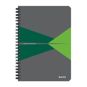 Caiet cu spira A5 Leitz Office, carton laminat FSC, 90f, dictando, verde