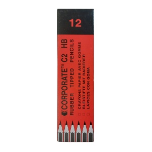 Creion grafit HB ascutit corp rosu cu radiera, 12 bucati