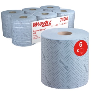 Lavete in rola Kimberly-Clark Wypall L10, alimente si igiena, 1 strat, 6 role/bax, albastre