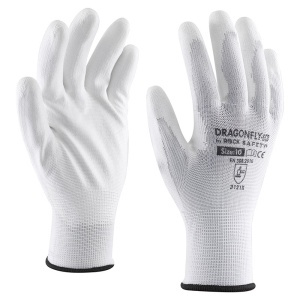 Manusi tricot poliester imersata Rock Safety, albe, marime 8