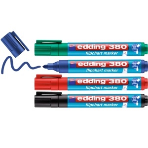 Marker Edding 380 pentru flipchart, varf rotund, 1.5-3 mm, 4 culori/set (negru, albastru, rosu, verde) - Img 2