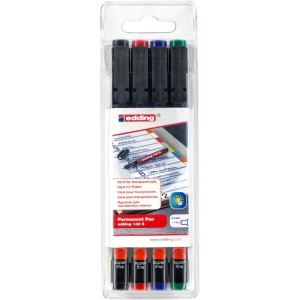 Marker permanent edding 140 S, set 4 bucati, corp din plastic, varf rotund, 0.3 mm, culori asortate: negru, rosu, albastru, verde