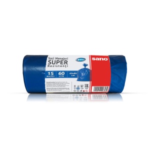 Saci menajeri LDPE, albastru, 60L, 60x80 cm, 25 microni, 15 bucati/rola