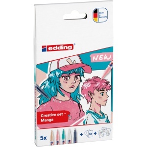 Set markere acrilice Edding 5300/1800, 5 piese, culori variate, pentru desen manga, include accesorii ?i instruc?iuni
