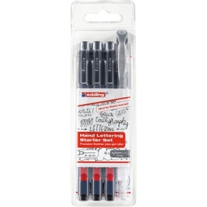 Set pentru scris de mana Edding 1800/2185, 4 piese, finelinere si gel roller, ideal pentru arta si design
