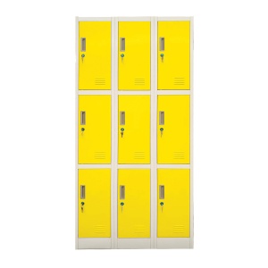 Vestiar metalic triplu cu 9 usi, galbene 90x45x185cm gri