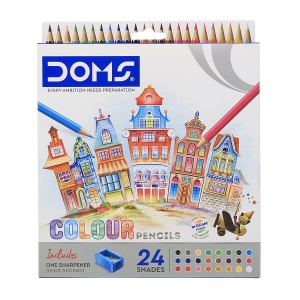 Creioane colorate hexagonale DOMS, 24 culori, cu ascutitoare