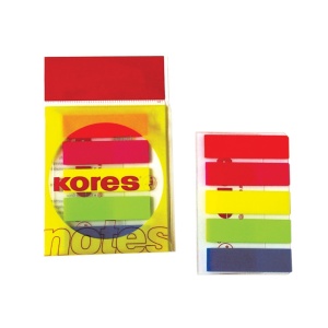 Index Kores, autoadeziv, plastic, 12 x 45 mm, 5 culori x 25 file/culoare