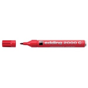 Marker permanent Edding 2000C, corp metalic, varf rotund, 1.5-3 mm, rosu - Img 1