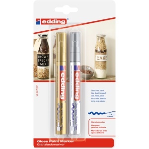 Marker vopsea Edding 750, corp metalic, varf rotund 2-4 mm, set 2 culori auriu si argintiu
