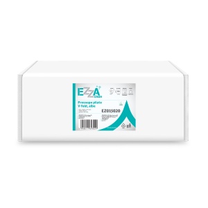 Prosoape V pliate EZZA Clean, albe, 2 straturi, 23 x 21cm, 150 bucati/pachet, 20 pachete/bax