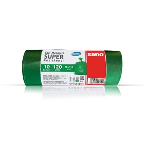 Saci menajeri LDPE, verzi, 120L, 70x110 cm, 31 microni, 10 saci/rola