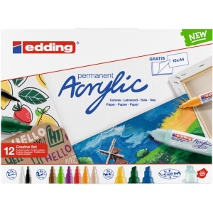 Set markere acrilice Edding, 12 bucati, varf fin, mediu si lat, culori opace si semi-opace - Img 2