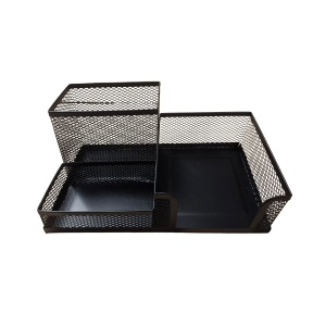 Suport accesorii de birou, 205x100x99 mm, 3 compartimente cu suport cub, mesh negru