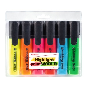 Textmarker Edding 345, varf retezat 2-5 mm, 6 bucati/set