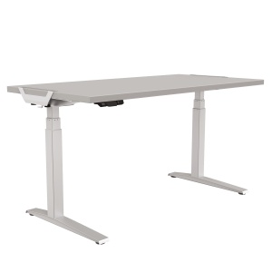 Birou reglabil pe inaltime Fellowes LEVADO, ergonomic, 4 setari, cadru metalic, blat gri 140 x 80 cm