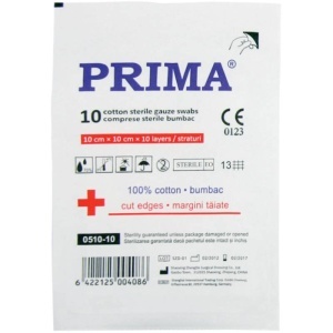 Comprese sterile tifon Prima 10x10 cm, 10 bucati, taiate plic