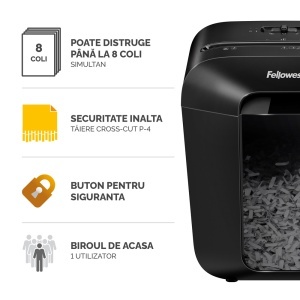 Distrugator documente Fellowes LX45, cross cut, 8 coli, negru - Img 2