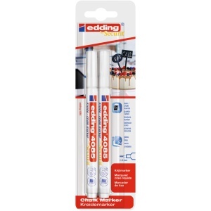 Marker Edding 4085, cu creta lichida, varf rotund 1-2 mm, alb, 2 bucati/blister