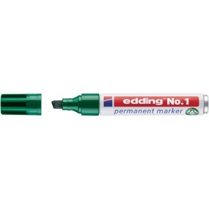 Marker permanent edding No. 1, corp din aluminiu reciclat, varf tesit, 1-5 mm, verde
