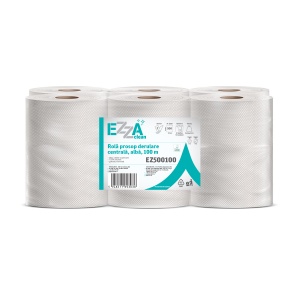 Rola prosop derulare centrala EZZA Clean, alba, 2 straturi, 500 portii, 100 m, 6 role/bax