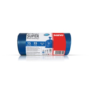 Saci menajeri LDPE albastri Sano Optima, 35 L, 50 x 70 cm, 22 microni, 15 saci/rola