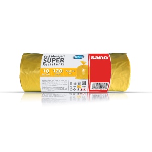 Saci menajeri LDPE, galbeni, 120L, 70x110 cm, 31 microni, 10 saci/rola