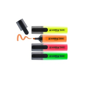Textmarker Edding 345, varf 2-5 mm, 4 culori/set ( galben, roz, albastru, verde) - Img 2