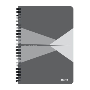 Caiet cu spira A5 Leitz Office, carton laminat FSC, 90f, dictando, gri