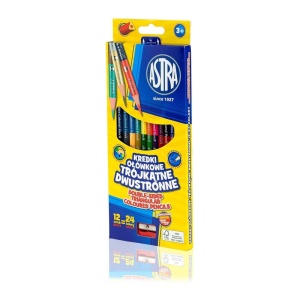 Creioane colorate Astra, triunghiulare, cu doua capete, 12 bucati, 24 culori, cu ascutitoare