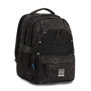 Ghiozdan Mitama, 3 compartimente, design negru, 43 x 32 x 22 cm