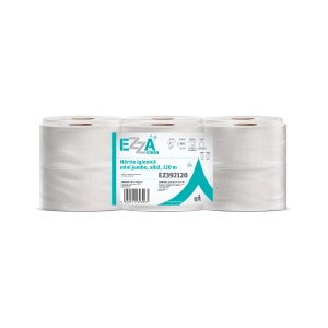 Hartie igienica mini jumbo EZZA Clean, alba, 2 straturi, 120 m, 12 role/bax