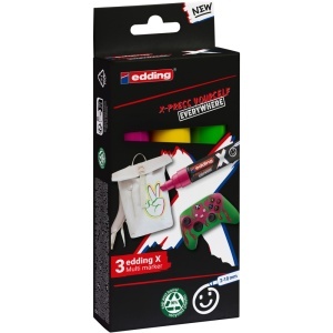 Marker Edding 6900 X multi, set 3 bucati, vopsea acrilica, varf tesit 2-10 mm, culori: rosu, galben, verde