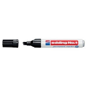 Marker permanent Edding No. 1, corp aluminiu, varf retezat, 1-5 mm, negru
