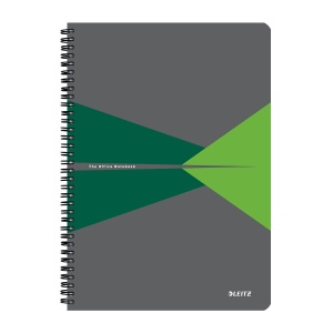Caiet cu spira A4 Leitz Office, carton laminat FSC, 90f, matematica, verde