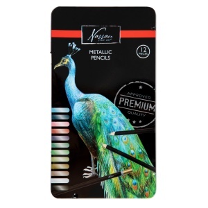 Creioane colorate, Nassau Fine Art, 12 culori metalice, in cutie metalica