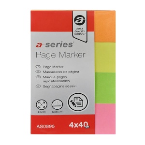 Index A-series, autoadeziv, hartie, 20 x 50 mm, 4 culori/set, 40 file/culoare