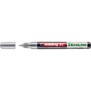 Marker cu vopsea pe baza de apa edding Ecoline 51, corp din plastic reciclat, varf rotund, 1-2 mm, argintiu